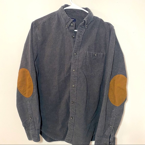 J Crew Wool Flannel & Suede Elbow Patch Long Shirt